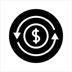 USD symbol circled by two arrows, Money flow, Exchange, Circulation, Vector illustration, on a white background.