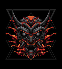 Illustration of Japanese demon oni mask design
