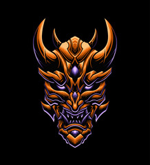 Vector design of Japanese demon oni mask monster illustration