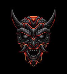 Vector design of Japanese demon oni mask monster illustration