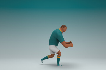 Naklejka na ściany i meble An athlete wearing a green shirt and white pants. He is pulling or pushing something. 3d rendering of cartoon character in acting.