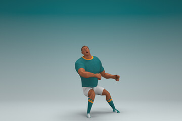 Obraz na płótnie Canvas An athlete wearing a green shirt and white pants. He is pulling or pushing something. 3d rendering of cartoon character in acting.