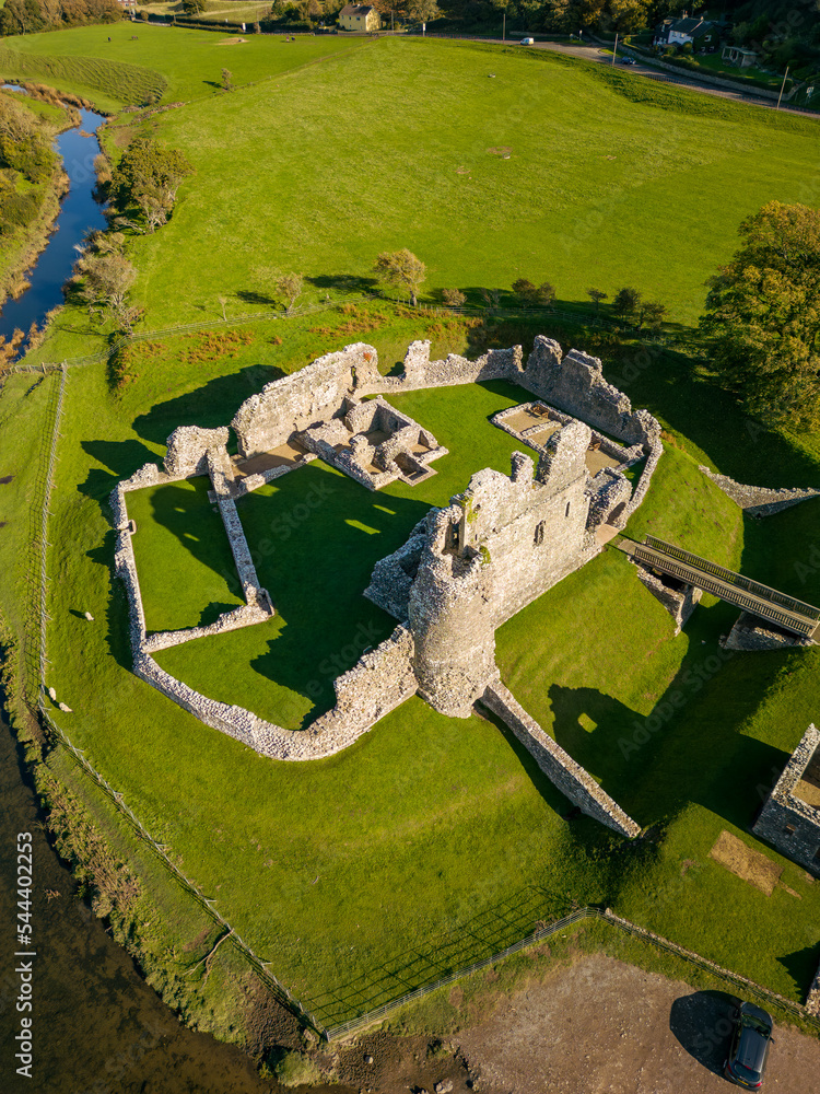 Poster Aerial view of the ruins of the 12th century Ogmore Castle, Wales - Posters