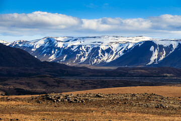 mountain plateau with boulders in the foreground in Iceland