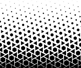 Geometric pattern of black figures on a white background. Seamless in one direction.SCALE method