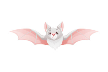 Funny Grey Bat with Cute Snout and Pointed Ears Flying with Spread Wing Vector Illustration