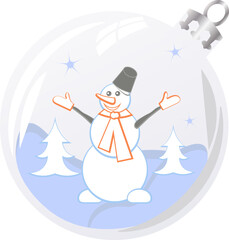 Happy snowman in glass bauble
