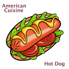 Hot Dog with Ketchup and Mustard Vector Illustration