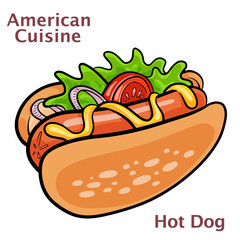 Hot Dog with Ketchup and Mustard Vector Illustration