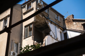 Collapsed and destroyed residential building.