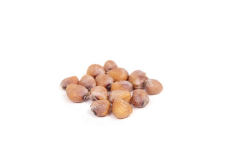 Isolated radish seeds in a pile, close up. Known as Raphanus sativus. Harvested seeds from dry radish pods to keep and plant next year or to use in salads, vinegar and seasonings. Selective focus.