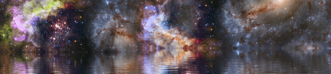 beautiful starry sky and smooth water surface. Elements of this image furnished by NASA.