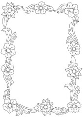 Decorative floral frame in baroque style. Black curling plant.