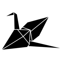 Origami crane vector silhouette illustration icon isolated on white background. Japanese traditional origami crane for infographic, website or app. Geometric line shape for art of folded paper.
