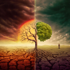 Climate change concept art - illustration of  global warming