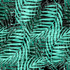 watercolor background from  tropical leaves, palm leaf, floral pattern. Bright Rapport for Paper, Textile, Wallpaper, design. Tropical leaves watercolor. Exotic tropical palm tree. Art pattern - obrazy, fototapety, plakaty