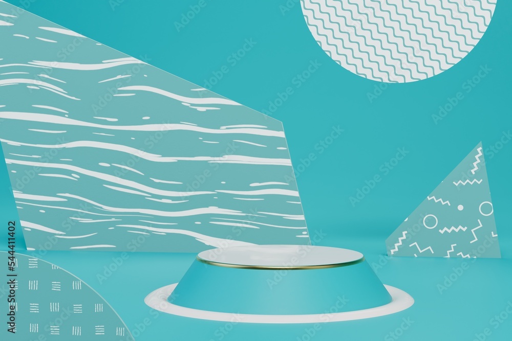 Poster abstract background on which a round podium for goods or text on the background of geometric shapes.