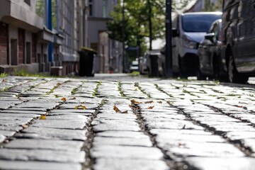 historic street pavement in a city with blurring, without people