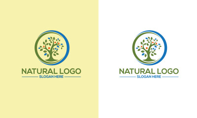Natural logo design with tree and circle shape Vector.