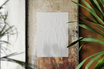 Clean minimal poster mockup on window with plants