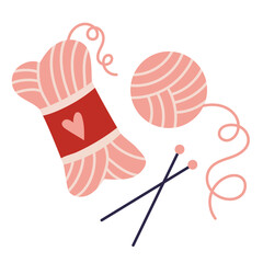 Yarn, ball of thread and knitting needles, cartoon style. Trendy modern vector illustration isolated on white background, hand drawn, flat