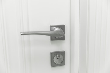Naklejka premium door handle on a white door, door element.