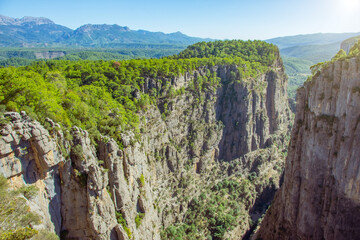 Beautiful canyon gorge among rocky mountains panoramic view of the Tazi canyon in the Koprulu nature Park in Turkey. Natural wonders and tourist attractions.