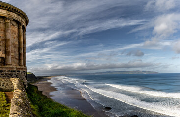 Scenic view of Mussenden Temple and Downhill beach.  The beach which stretches from the base of the...