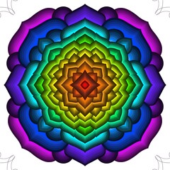 Mandala of the full range of vivid colors on a white background. Depth effect and star motion, hypnotic psychedelic virtual 3d mandala. Abstract spiritual and ethnic mandala pattern.  Decoration. 