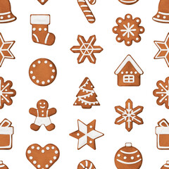 Gingerbread seamless pattern. Watercolor gingerbread christmas illustration repeat pattern. 