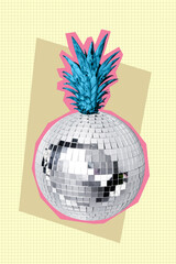 Collage magazine poster discoball creative pineapple imagination invitation opening new restaraunt...