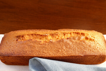 close view of homemade plumcake just baked on the table