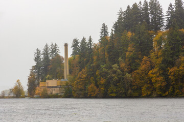 Scenic Autumn Landscape in Marathon Park along Capitol Lake in Olympia, Washington