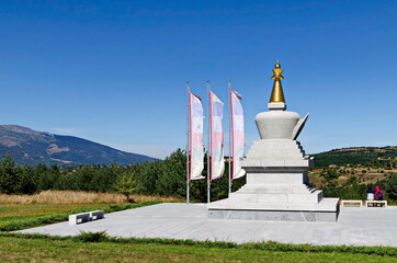 View of  Buddhist stupa Sofia in the Retreat Center Plana - Diamondway Buddhism Bulgaria near by...