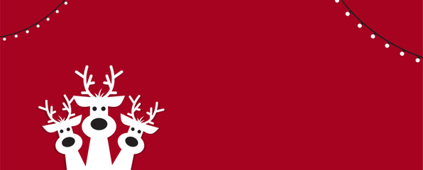Cute reindeer on a red background. Christmas background, banner ,or card. © TestersDesigns