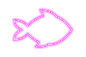 Neon pink silhouette of fish isolated on white. Sea life, ocean