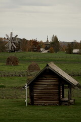 Wooden rural buildings on the island of Kizhi