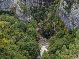 Escuain gorge from the Revilla viewpoint in Huesca, Spain. Escuain gorge
