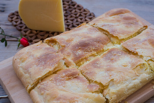 traditional handmade cheese pie, crispy and delicious pie