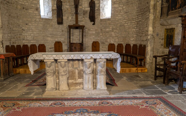 roda de isabena city huesca spain in the Pyrenees Cathedral of Saint Vincent, blue sky with clouds...