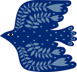 Illustration of a bird in folk art. Decor element.