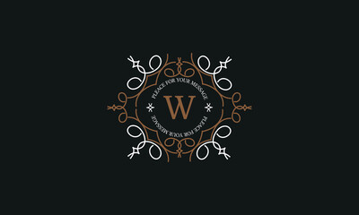 Modern vector logo with letter W. Luxurious elegant ornament. Design examples for cafes, hotels, jewelry, fashion, restaurant