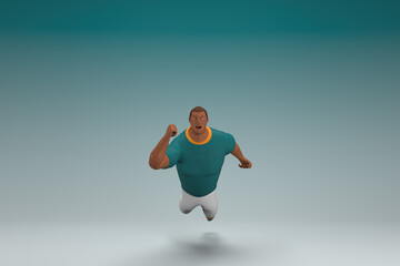 Fototapeta na wymiar An athlete wearing a green shirt and white pants. He is falling down.