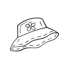 Isolated vector illustration of bucket hat. Cute thin line icon for design, cover etc. - obrazy, fototapety, plakaty