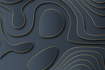 Fototapeta na wymiar Abstract luxurious black paper cut shapes background, topography map concept. Vector illustration. It designs for card poster brochure flyer design in golden lines black colors.