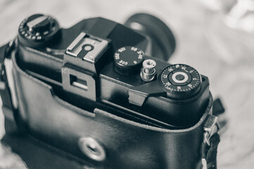 old film camera with manual lens