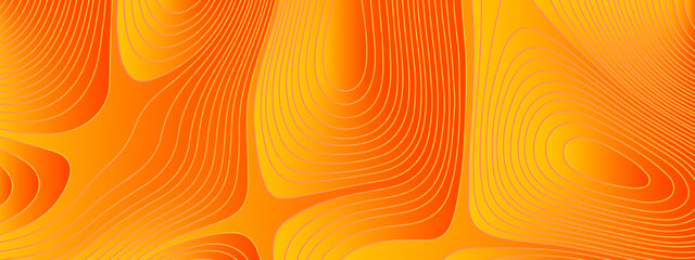 Abstract orange wave paper curved reliefs background, Vector contour topographic map background. Topographic linear background with copy space. Vector illustration.