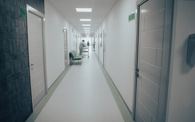 Long modern hospital corridor