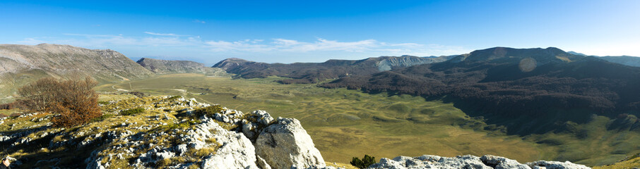 Campo Felice view from Orsello mountain in an autumn day, L'Aquila, Abruzzo, Italy