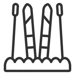 Skis and ski poles in the snow - icon, illustration on white background, outline style